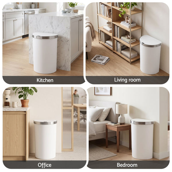 Devanti 50L Motion Sensor Bins Trash Can Kitchen Smart Rubbish Bin D-shape design White Awezingly