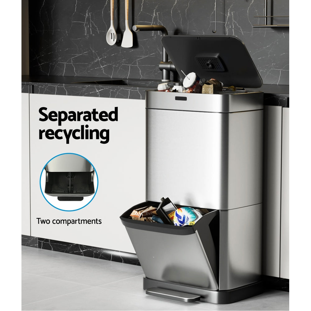 Devanti 70L Motion Sensor Bin Pedal Bins Stainless Steel Rubbish Auto Trash Can Devanti