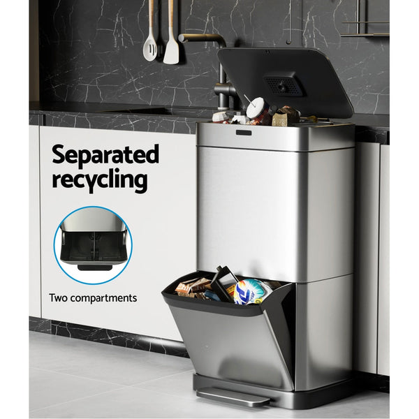 Devanti 70L Motion Sensor Bin Pedal Bins Stainless Steel Rubbish Auto Trash Can Devanti