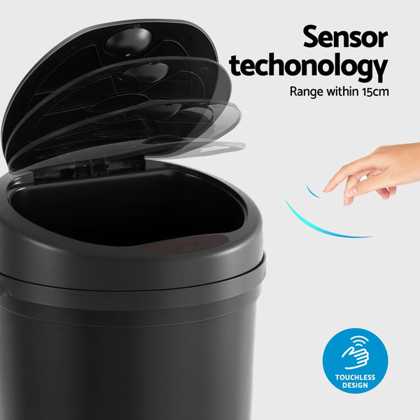 Devanti Sensor Bin Motion Rubbish Bins Kitchen Automatic Trash Can Black 9L Awezingly