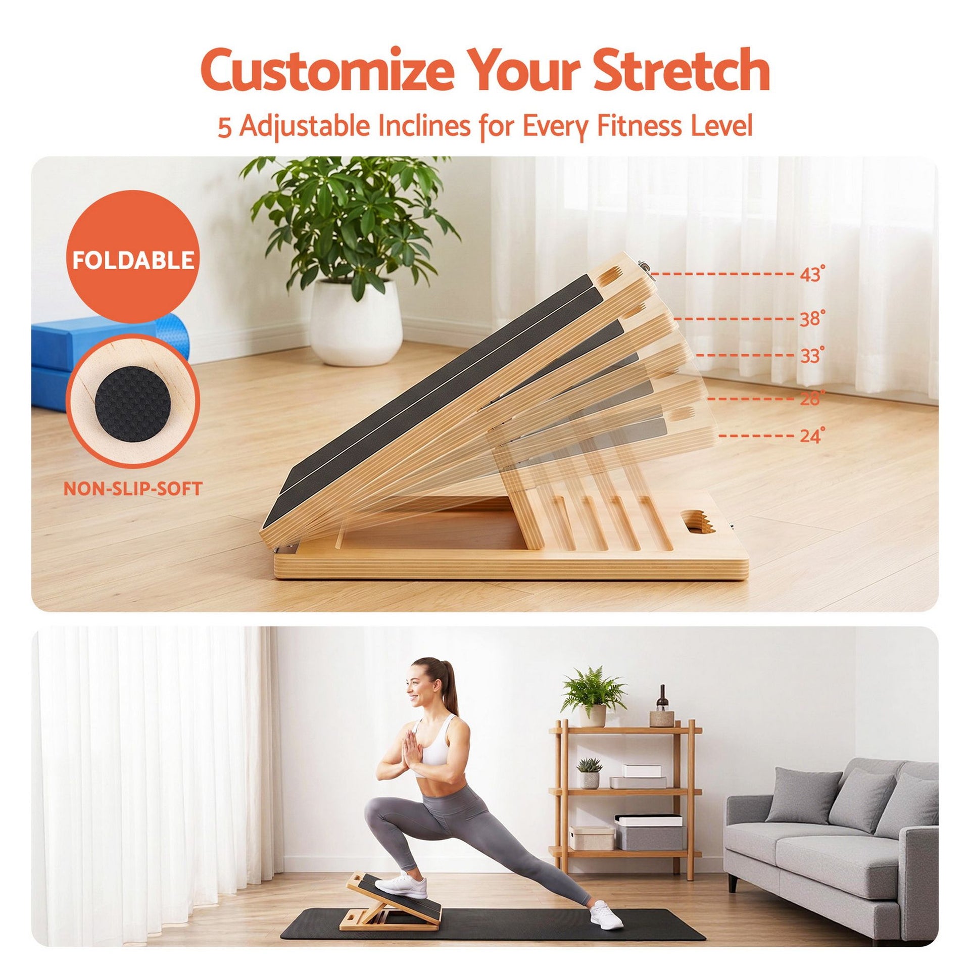 Everfit Wooden Slant Board for Squat & Calf Stretch 5 Angle Foldable Home Gym Awezingly