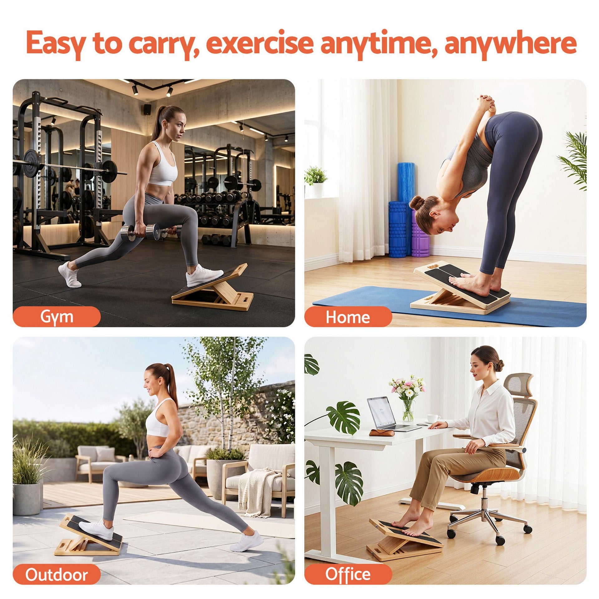 Everfit Wooden Slant Board for Squat & Calf Stretch 5 Angle Foldable Home Gym Awezingly