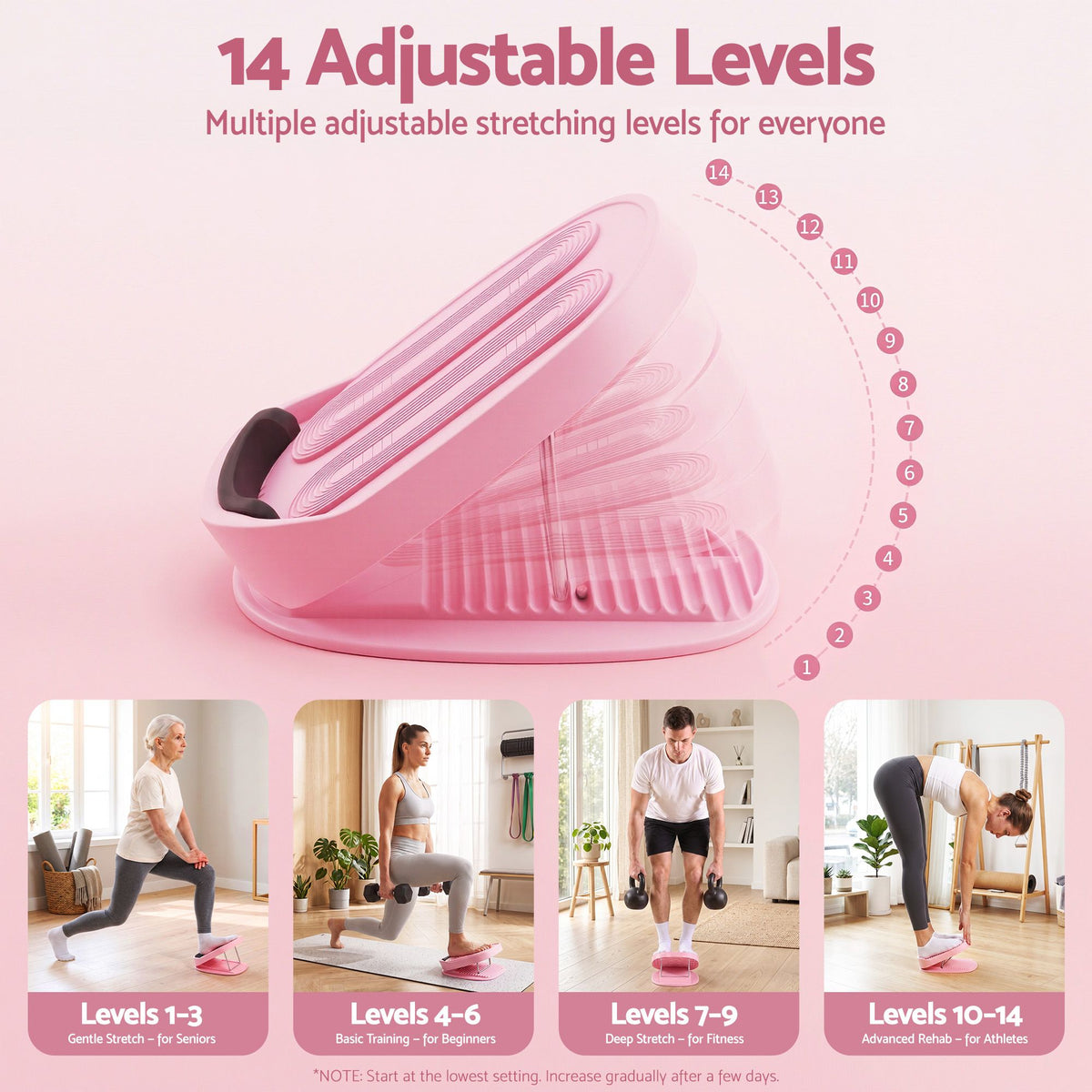 Everfit Slant Board, Balance Board, 14-Level Adjustable Incline Calf Stretcher for Stretching, Squats and Home Fitness Pink Awezingly