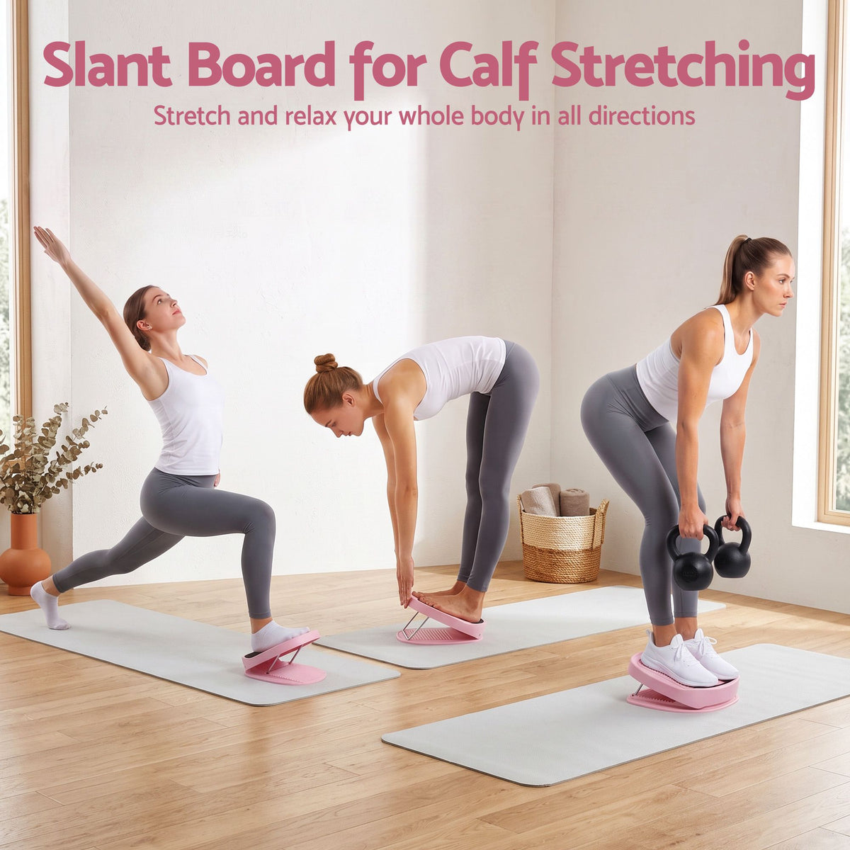 Everfit Slant Board, Balance Board, 14-Level Adjustable Incline Calf Stretcher for Stretching, Squats and Home Fitness Pink Awezingly