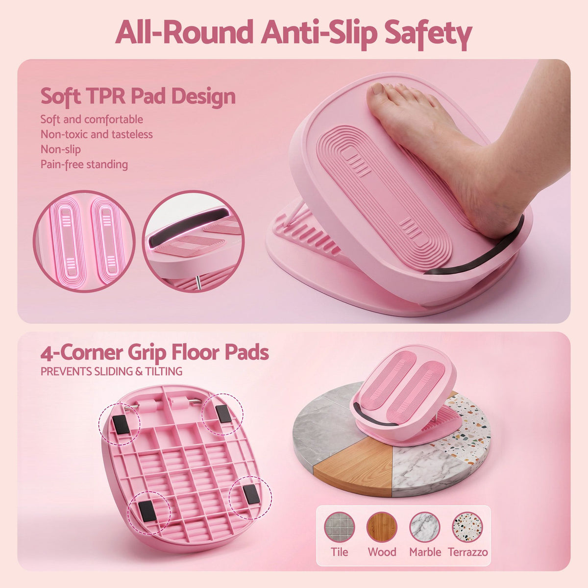 Everfit Slant Board, Balance Board, 14-Level Adjustable Incline Calf Stretcher for Stretching, Squats and Home Fitness Pink Awezingly