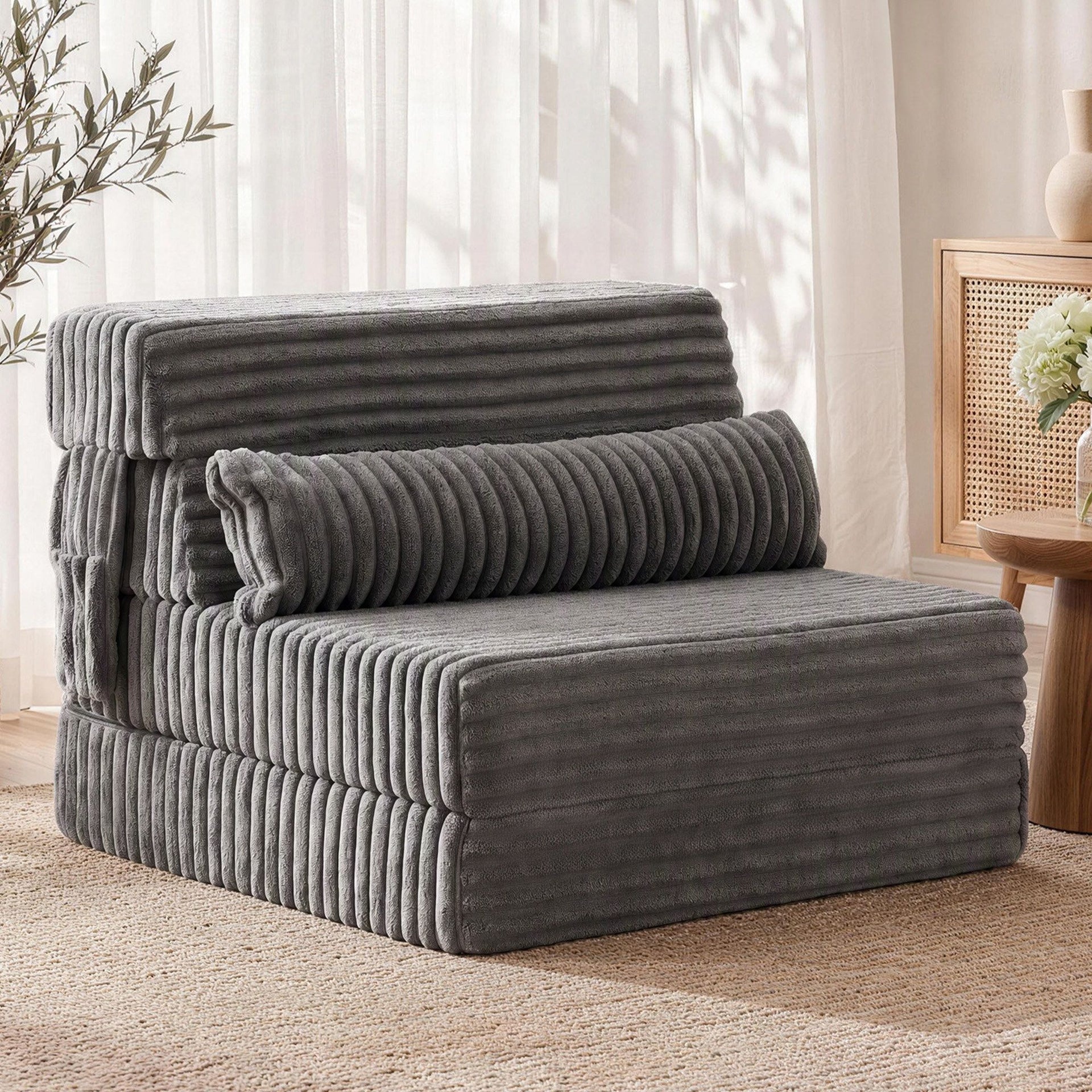 Artiss 3-in-1 Folding Sofa Bed Armless Lounger Chair with Side Pocket and Pillow Awezingly