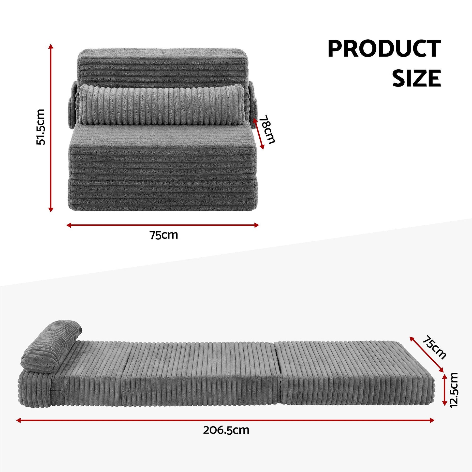 Artiss 3-in-1 Folding Sofa Bed Armless Lounger Chair with Side Pocket and Pillow Awezingly