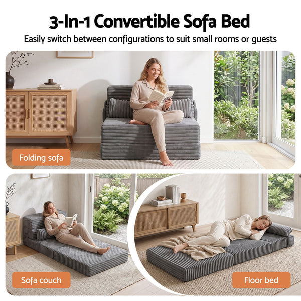 Artiss 3-in-1 Folding Sofa Bed Armless Lounger Chair with Side Pocket and Pillow Awezingly