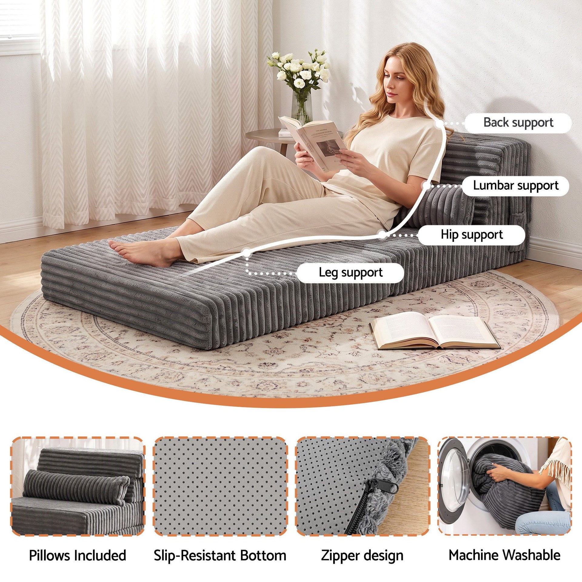 Artiss 3-in-1 Folding Sofa Bed Armless Lounger Chair with Side Pocket and Pillow Awezingly