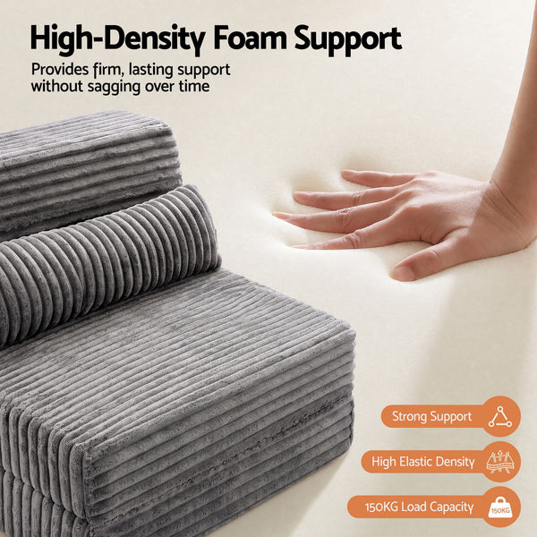 Artiss 3-in-1 Folding Sofa Bed Armless Lounger Chair with Side Pocket and Pillow Awezingly