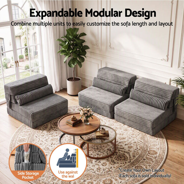 Artiss 3-in-1 Folding Sofa Bed Armless Lounger Chair with Side Pocket and Pillow Awezingly
