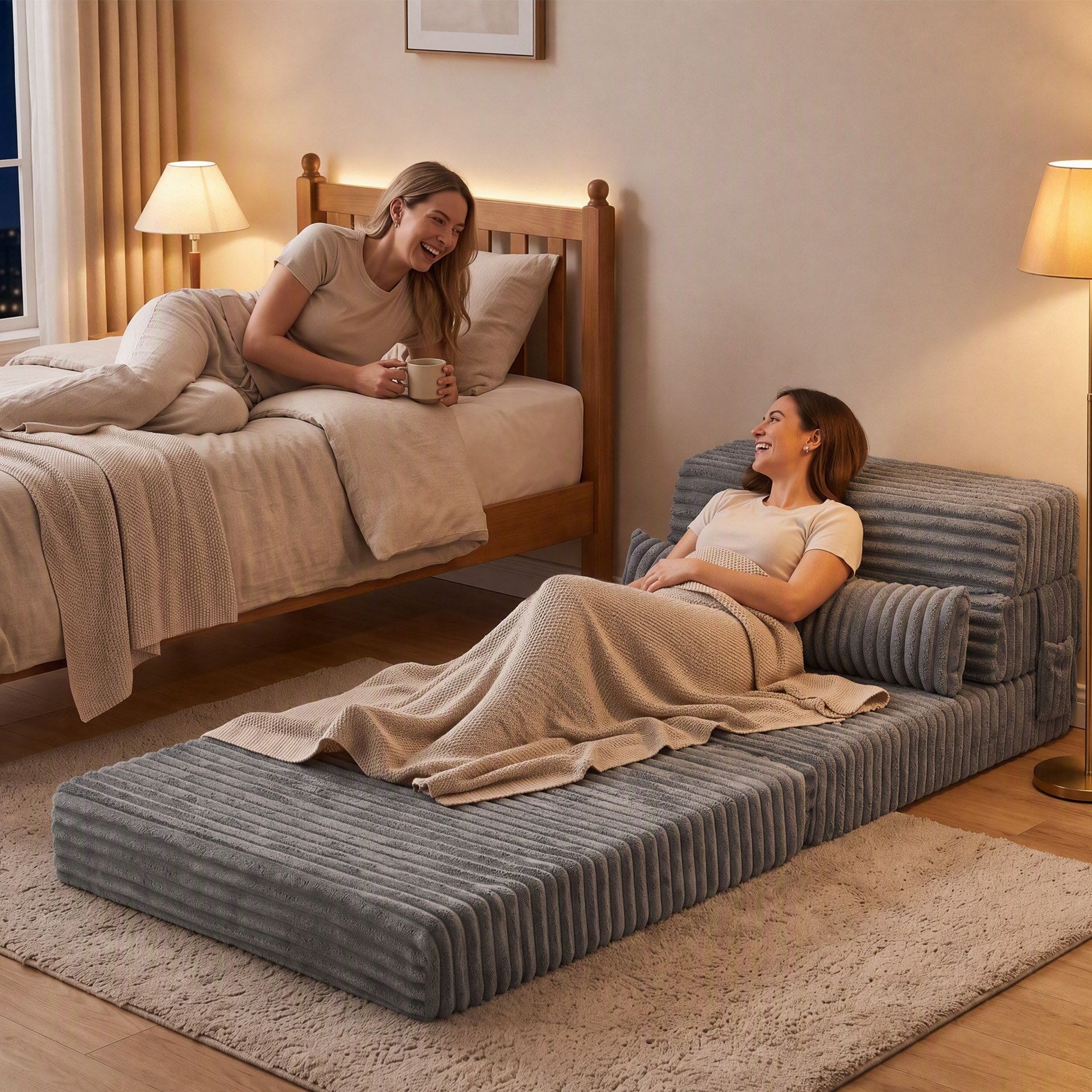 Artiss 3-in-1 Folding Sofa Bed Armless Lounger Chair with Side Pocket and Pillow Awezingly