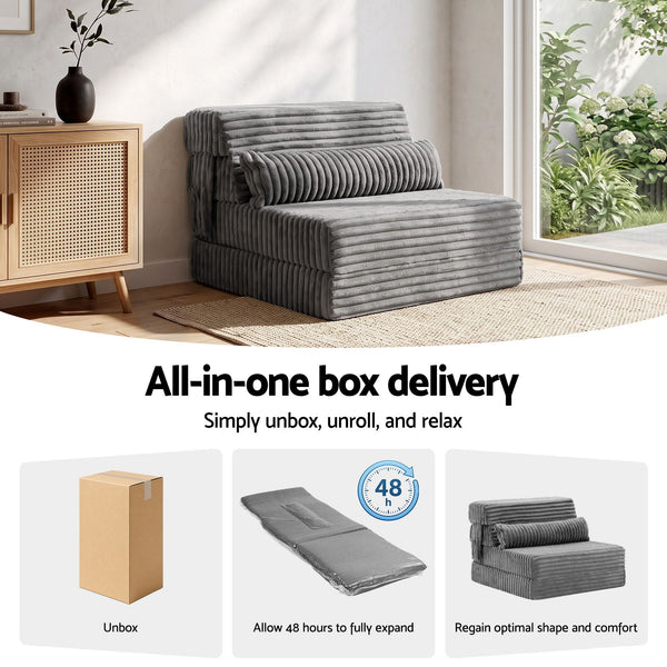 Artiss 3-in-1 Folding Sofa Bed Armless Lounger Chair with Side Pocket and Pillow Awezingly