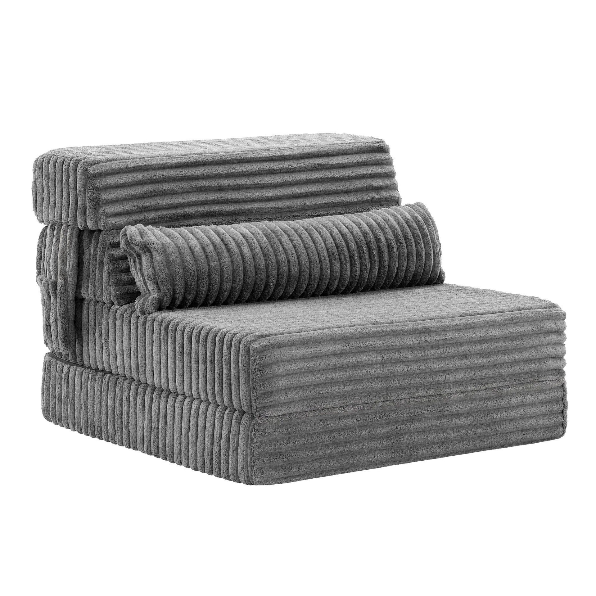 Artiss 3-in-1 Folding Sofa Bed Armless Lounger Chair with Side Pocket and Pillow Awezingly