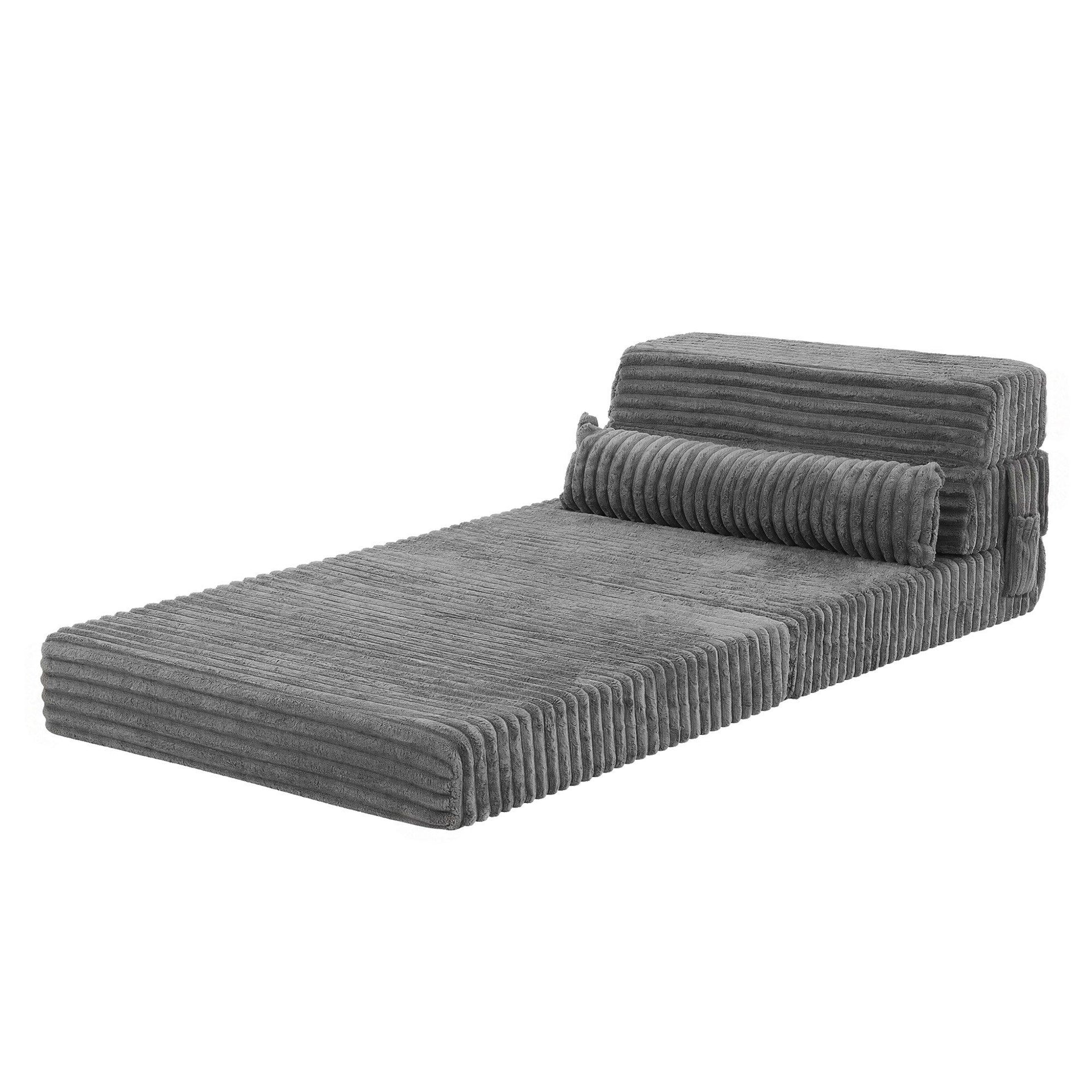 Artiss 3-in-1 Folding Sofa Bed Armless Lounger Chair with Side Pocket and Pillow Awezingly