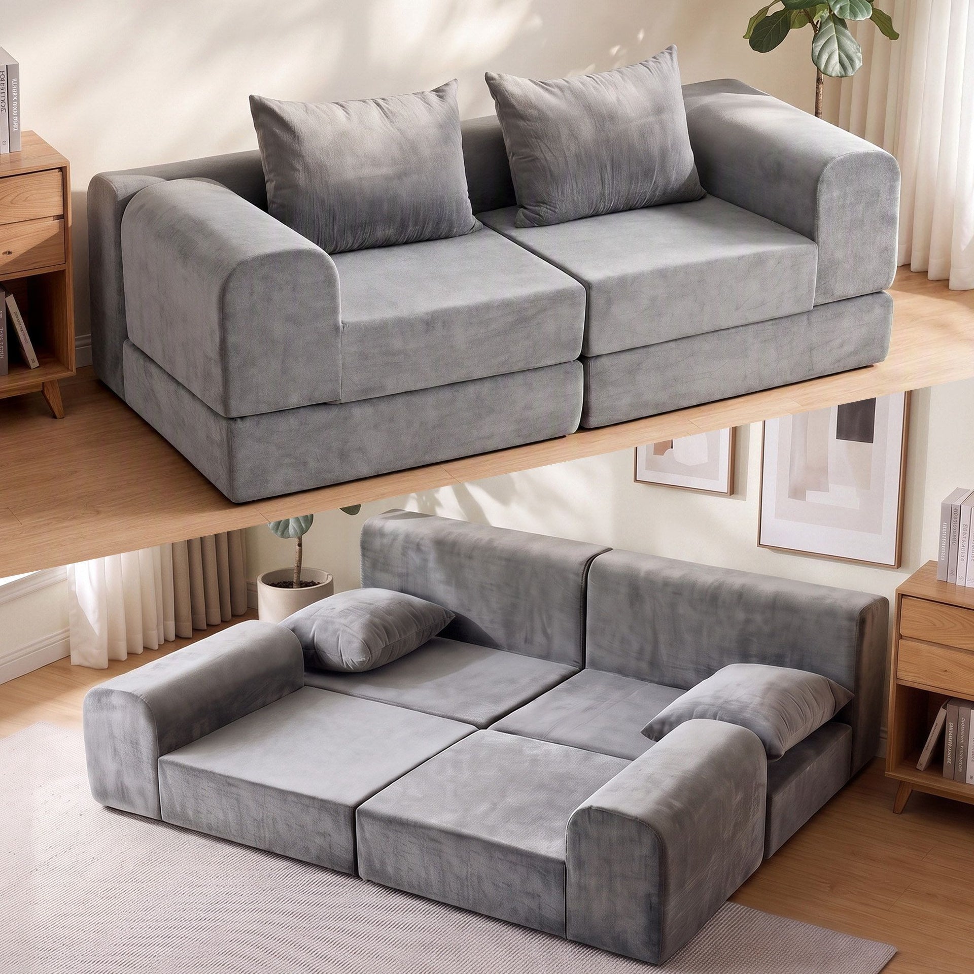 Artiss 5-in-1 Convertible Sofa Bed Floor Mattress Modular Boneless Curved Couch Awezingly