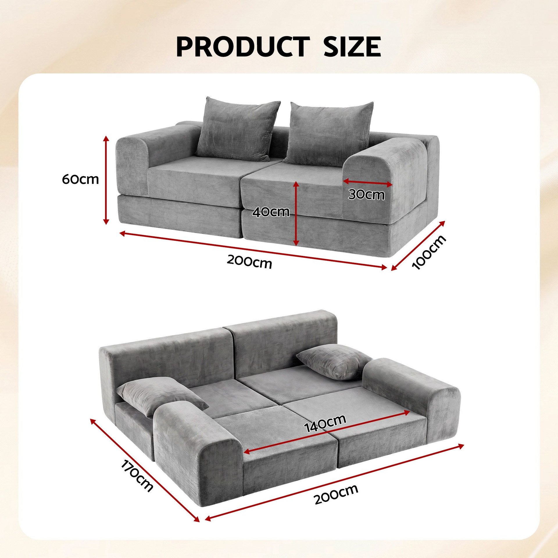 Artiss 5-in-1 Convertible Sofa Bed Floor Mattress Modular Boneless Curved Couch Awezingly