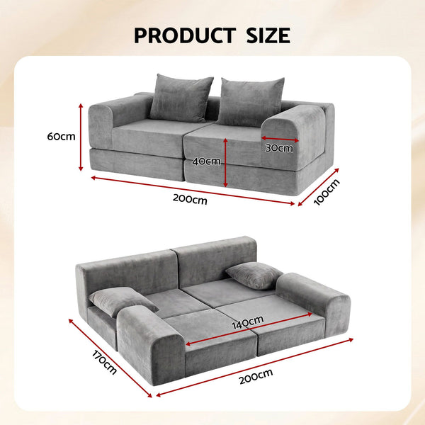 Artiss 5-in-1 Convertible Sofa Bed Floor Mattress Modular Boneless Curved Couch Awezingly