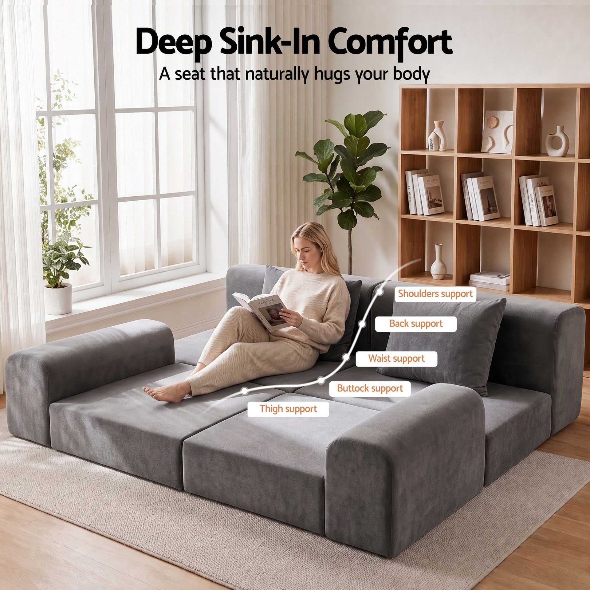 Artiss 5-in-1 Convertible Sofa Bed Floor Mattress Modular Boneless Curved Couch Awezingly