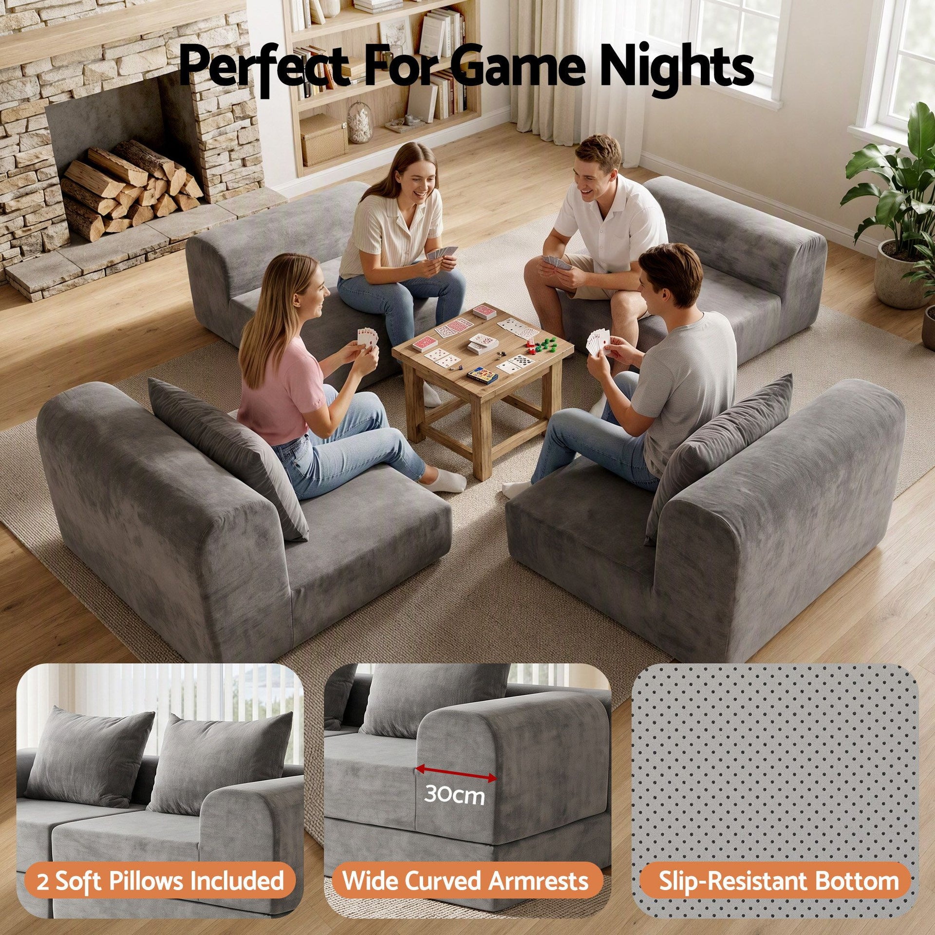 Artiss 5-in-1 Convertible Sofa Bed Floor Mattress Modular Boneless Curved Couch Awezingly