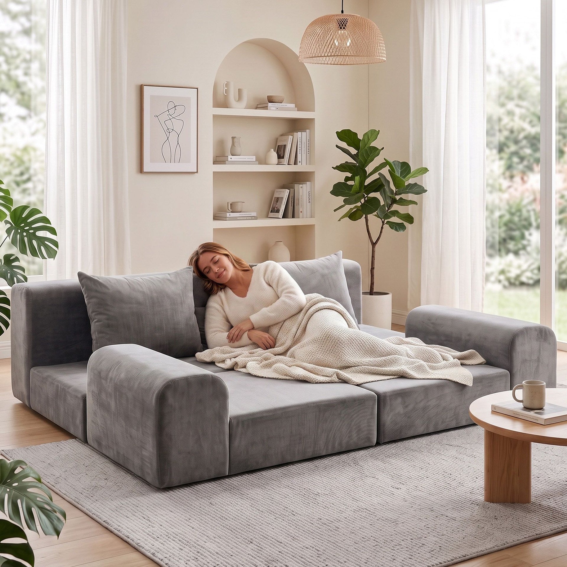 Artiss 5-in-1 Convertible Sofa Bed Floor Mattress Modular Boneless Curved Couch Awezingly