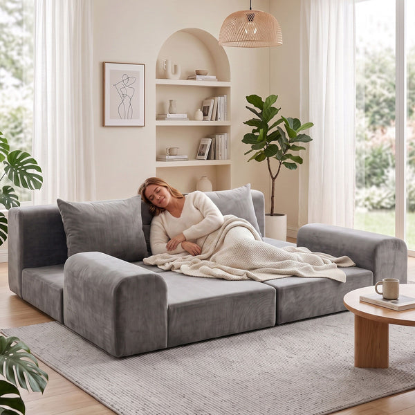 Artiss 5-in-1 Convertible Sofa Bed Floor Mattress Modular Boneless Curved Couch Awezingly