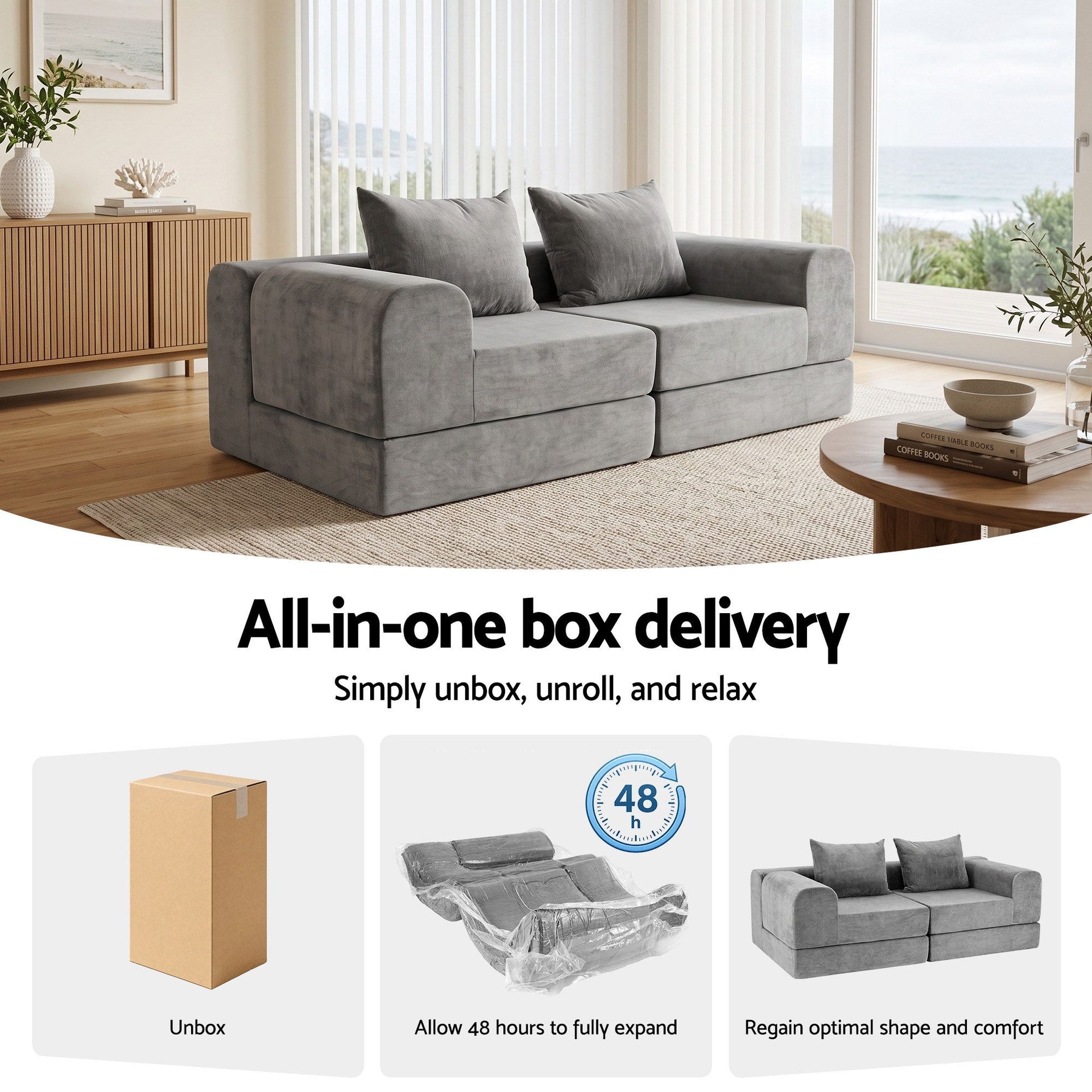 Artiss 5-in-1 Convertible Sofa Bed Floor Mattress Modular Boneless Curved Couch Awezingly