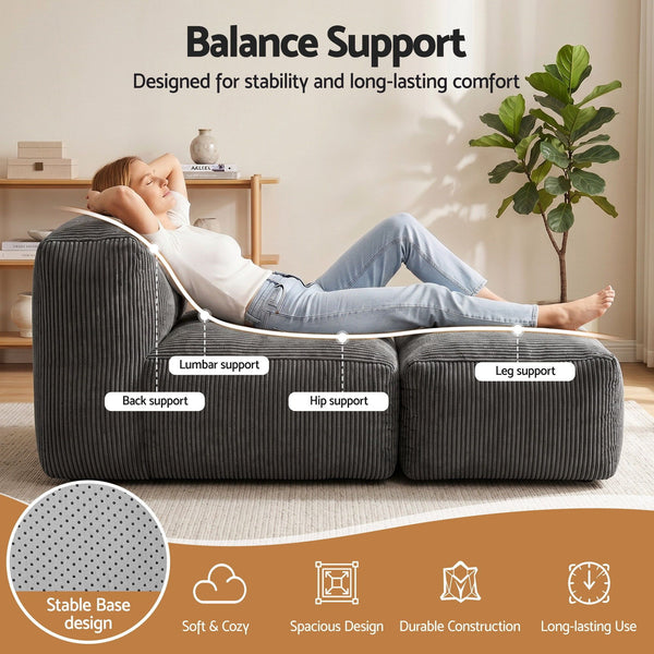 Artiss Foldable Bean Bag Sofa Bed Cloud Couch Boneless Floor Lounger Chair Grey Artiss