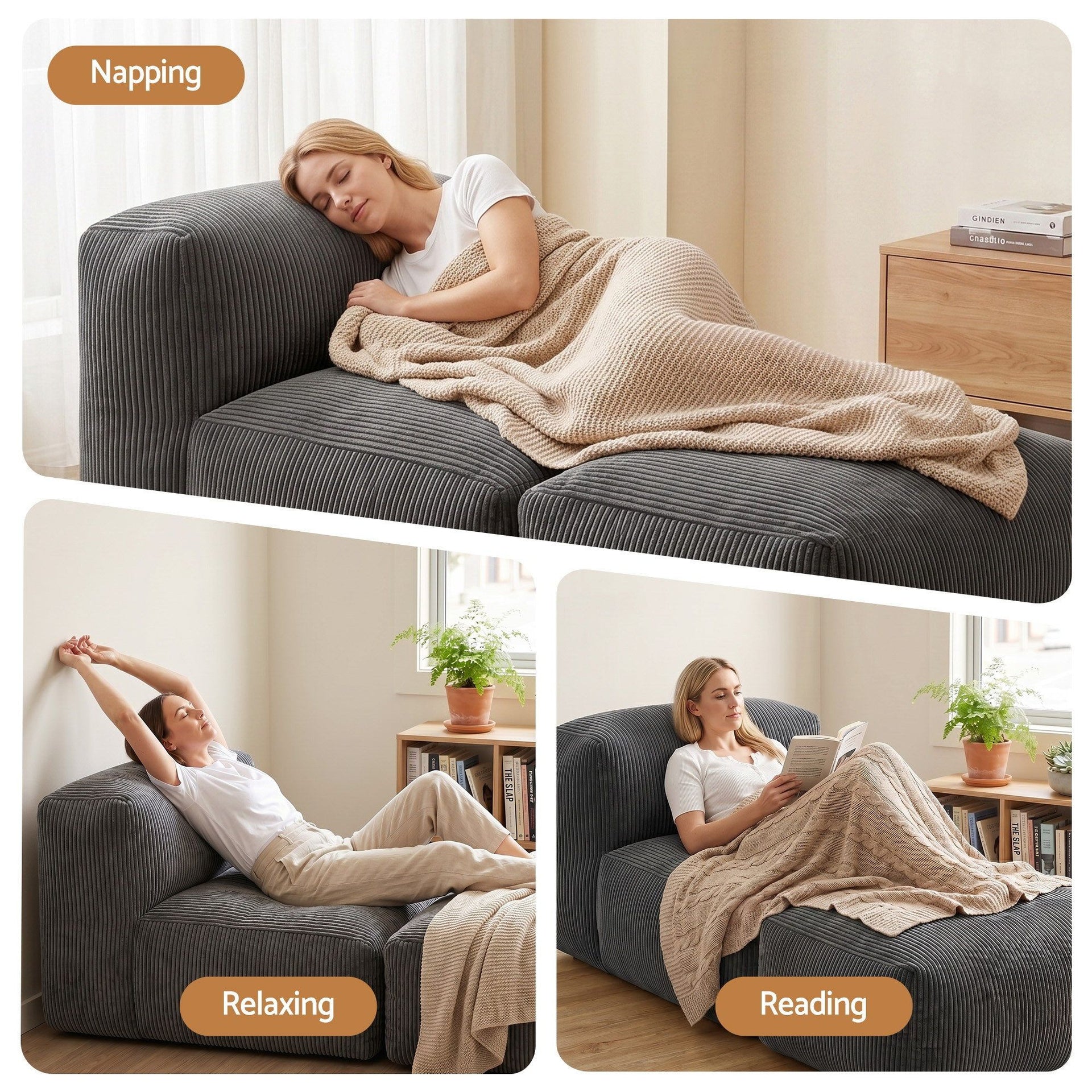 Artiss Foldable Bean Bag Sofa Bed Cloud Couch Boneless Floor Lounger Chair Grey Artiss