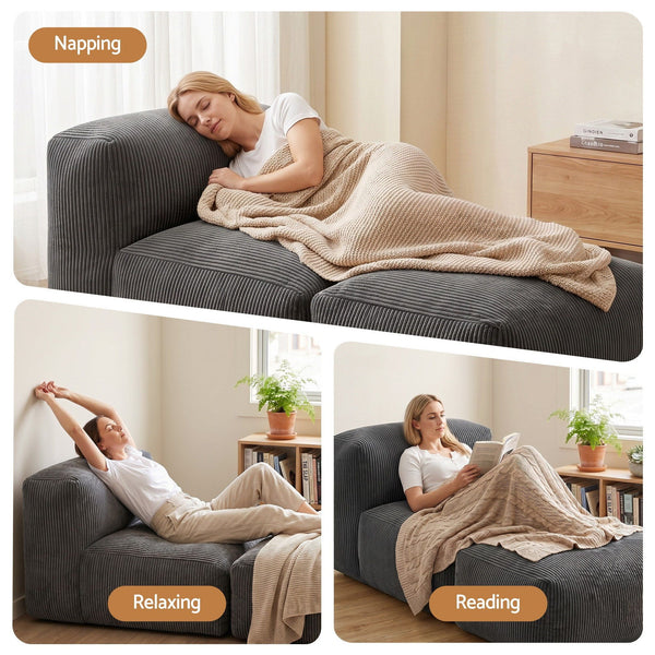 Artiss Foldable Bean Bag Sofa Bed Cloud Couch Boneless Floor Lounger Chair Grey Artiss