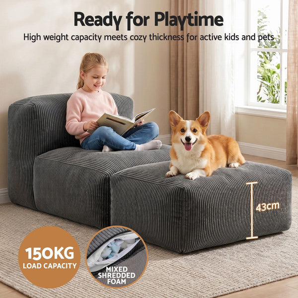 Artiss Foldable Bean Bag Sofa Bed Cloud Couch Boneless Floor Lounger Chair Grey Artiss