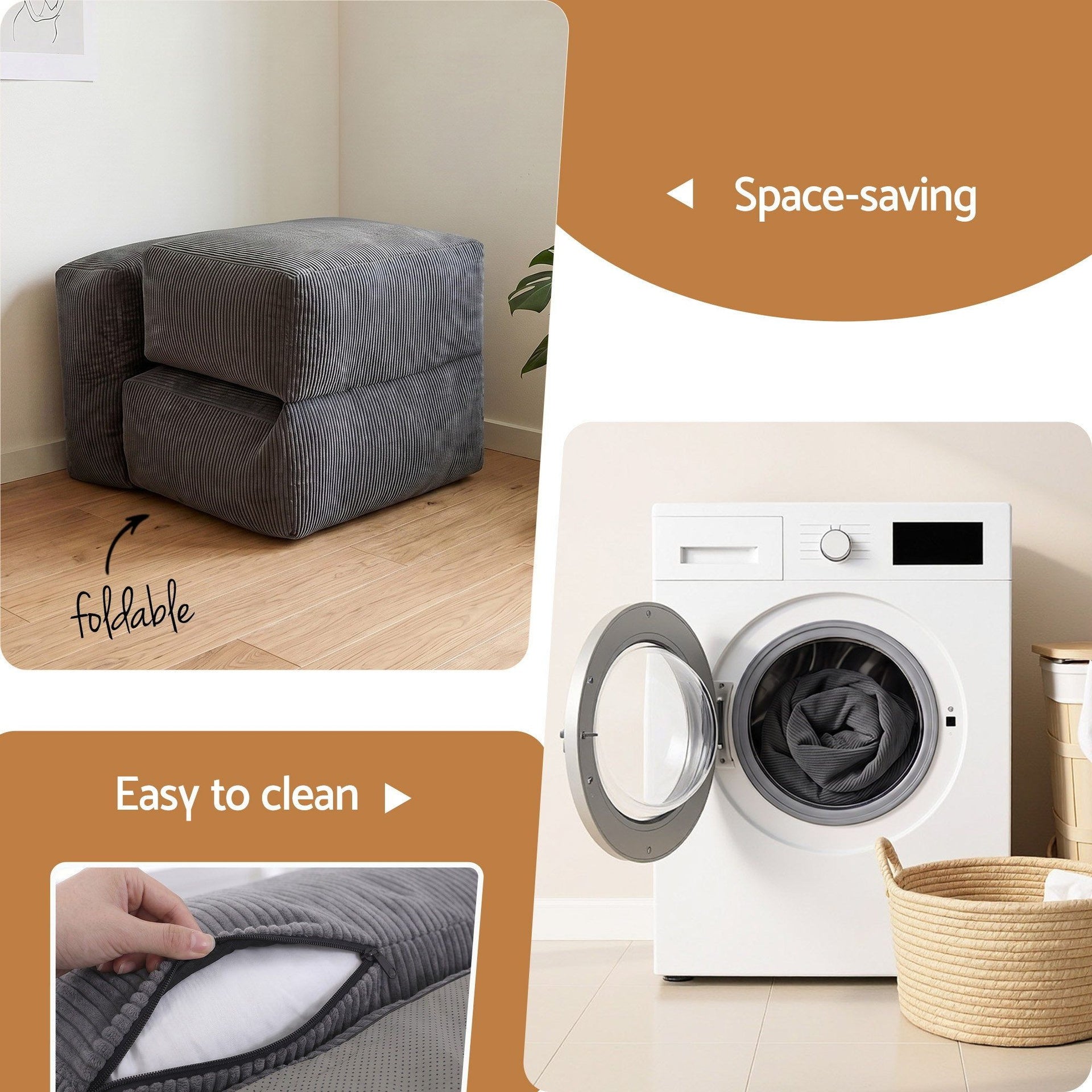 Artiss Foldable Bean Bag Sofa Bed Cloud Couch Boneless Floor Lounger Chair Grey Artiss