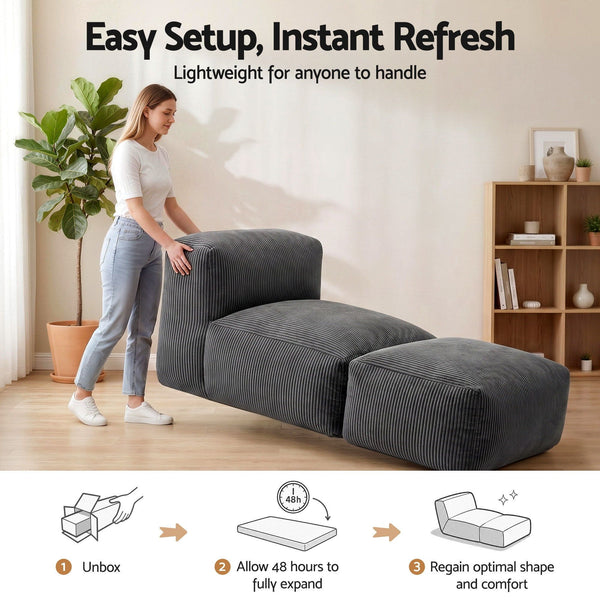 Artiss Foldable Bean Bag Sofa Bed Cloud Couch Boneless Floor Lounger Chair Grey Artiss