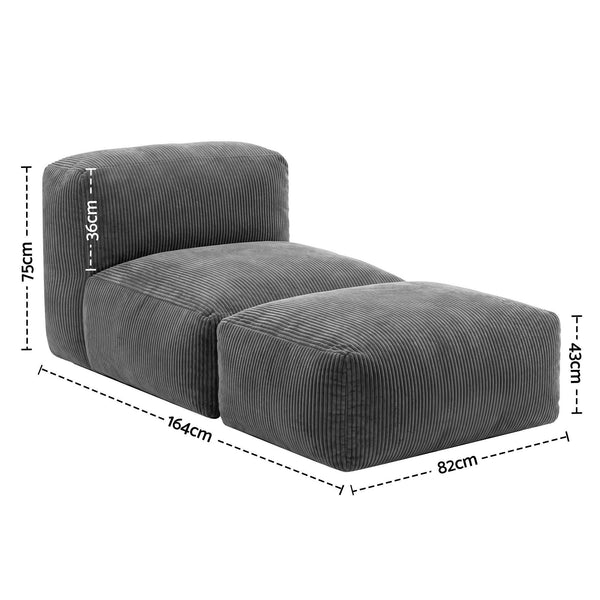 Artiss Foldable Bean Bag Sofa Bed Cloud Couch Boneless Floor Lounger Chair Grey Artiss