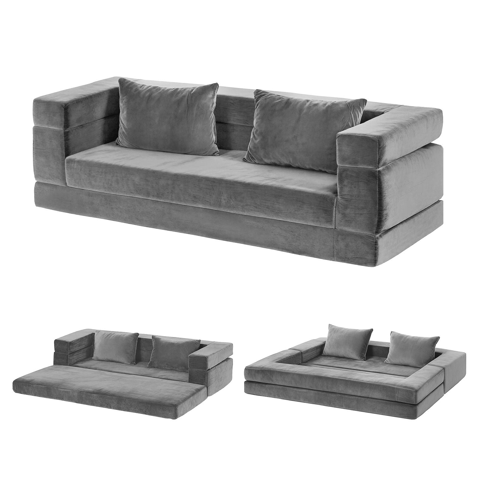 Artiss Convertible Folding Sofa Bed Pull Out Mattress Foldable Lounge Couch Grey Artiss