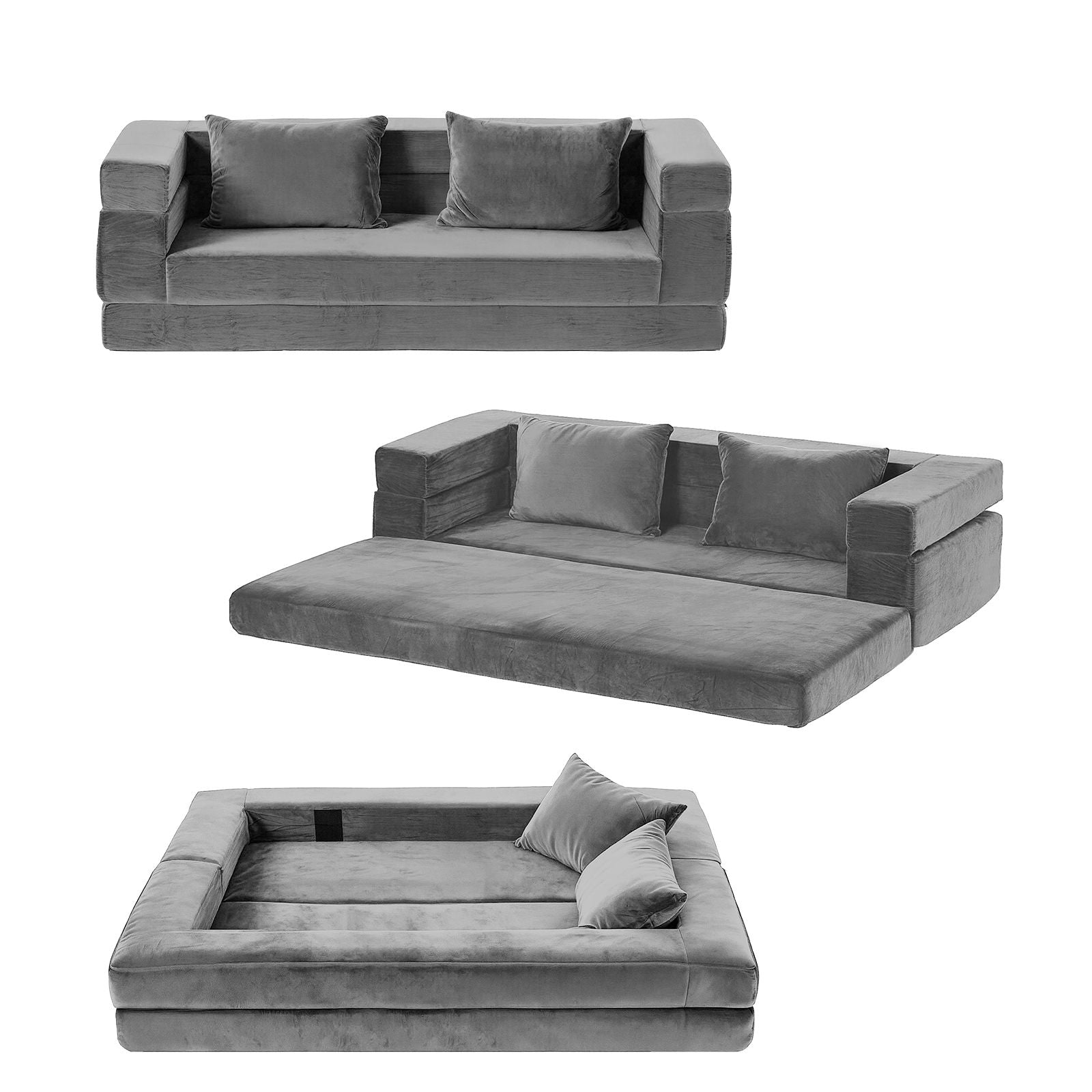 Artiss Convertible Folding Sofa Bed Pull Out Mattress Foldable Lounge Couch Grey Artiss