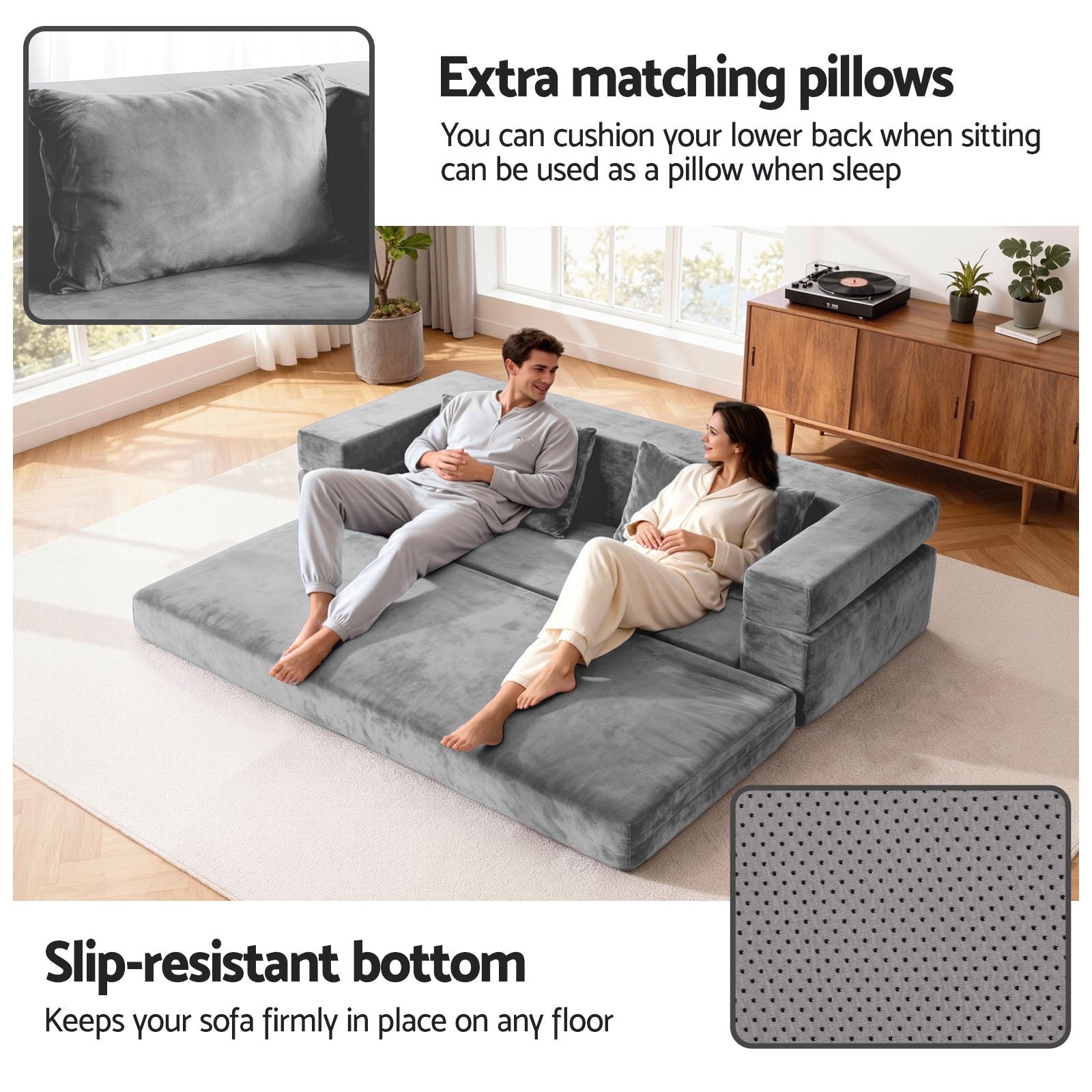 Artiss Convertible Folding Sofa Bed Pull Out Mattress Foldable Lounge Couch Grey Artiss