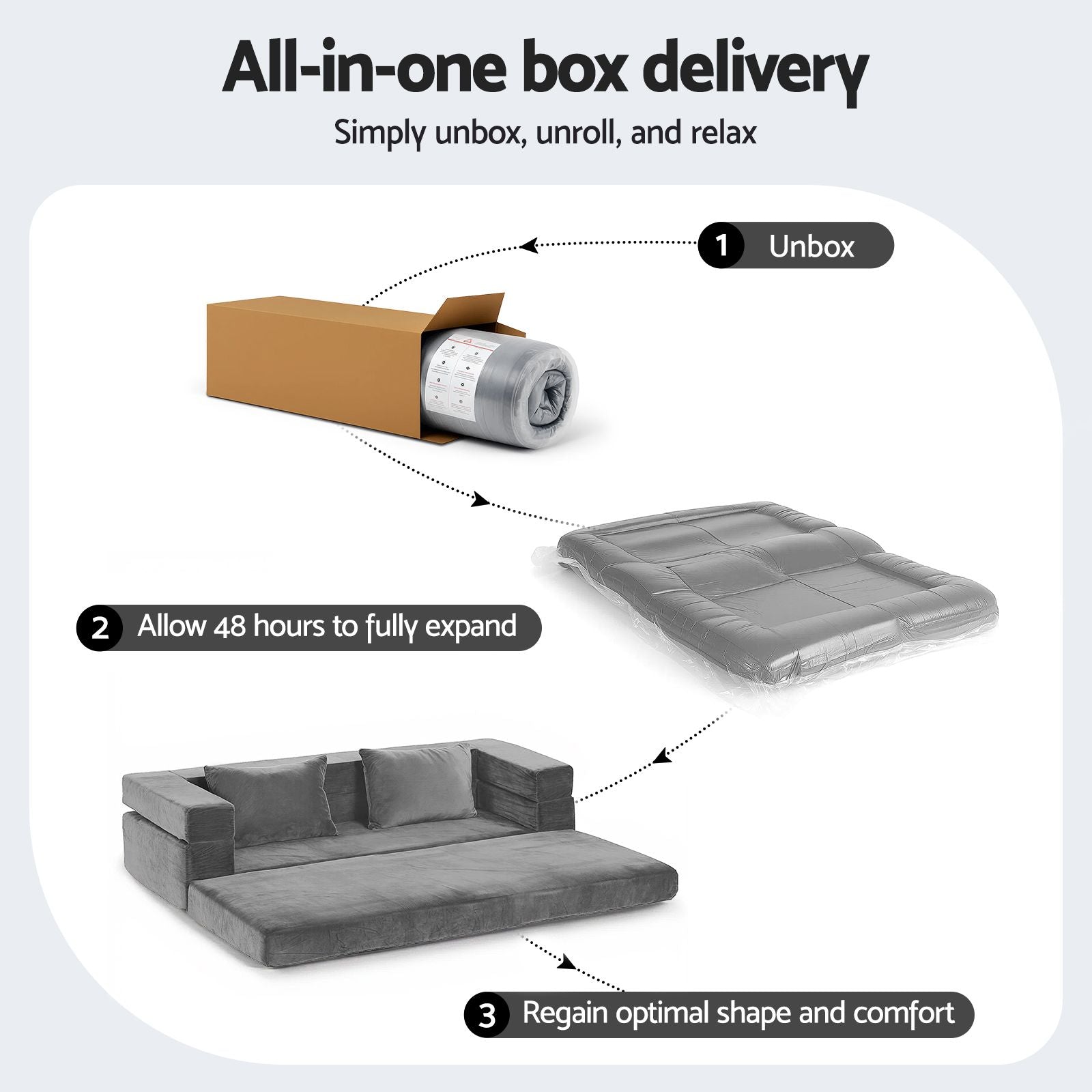 Artiss Convertible Folding Sofa Bed Pull Out Mattress Foldable Lounge Couch Grey Artiss
