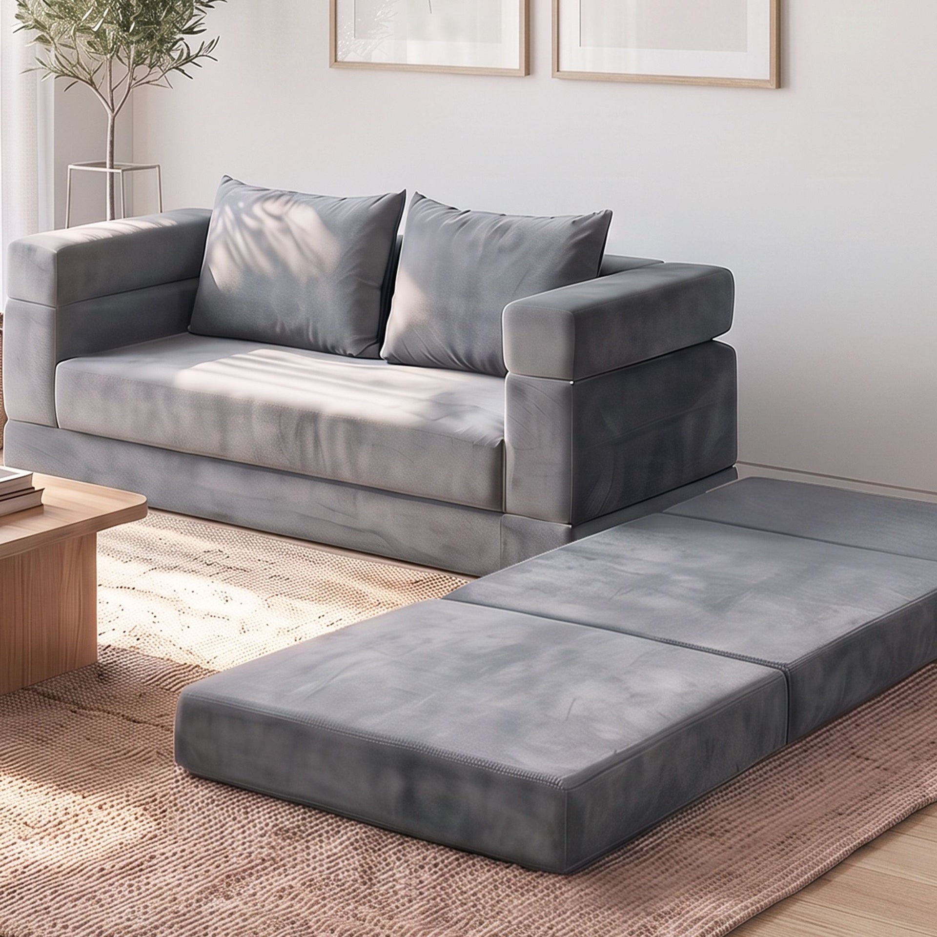 Artiss 3-in-1 Convertible Sofa Bed with Folding Mattress Velvet Foam Chair 300KG Awezingly