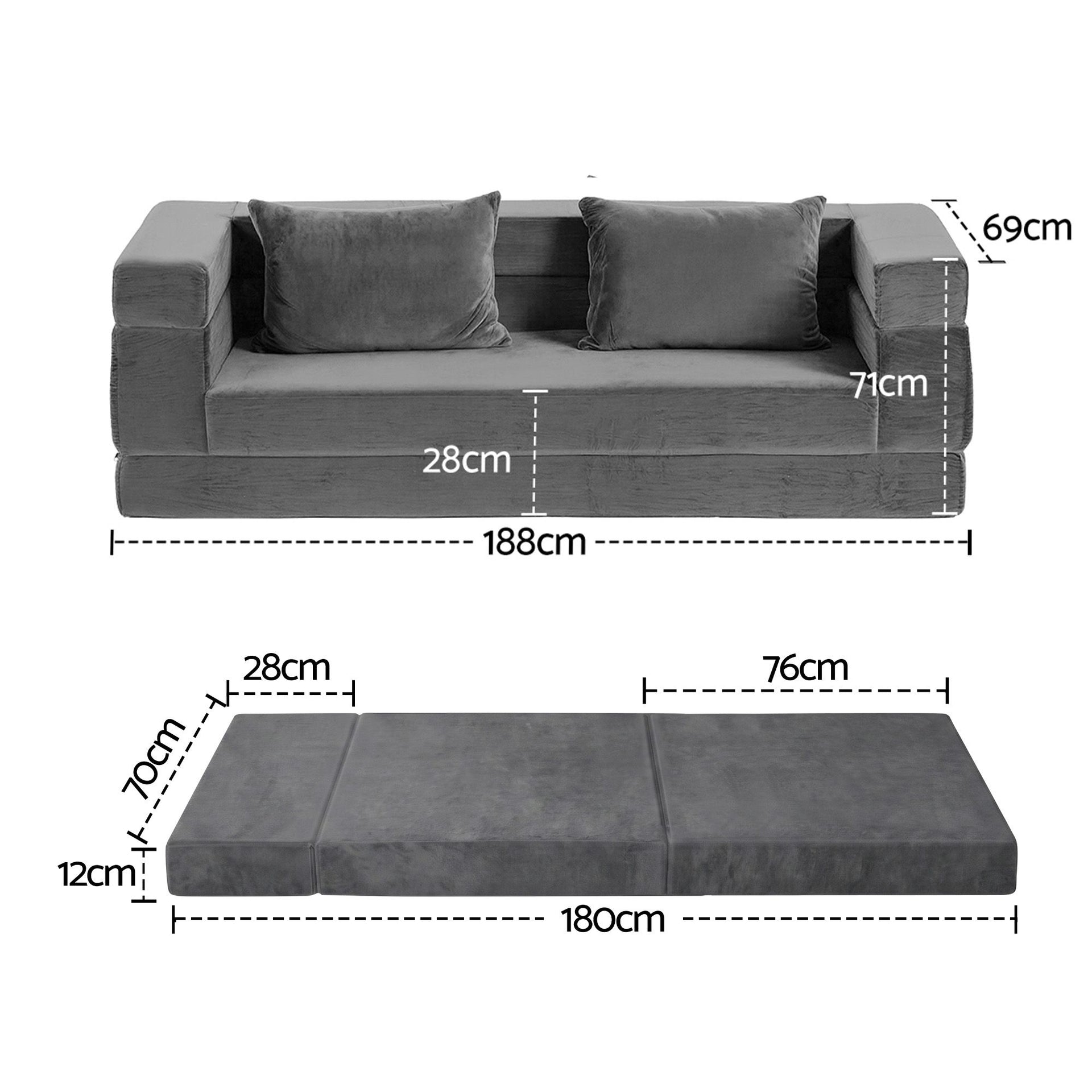 Artiss 3-in-1 Convertible Sofa Bed with Folding Mattress Velvet Foam Chair 300KG Awezingly