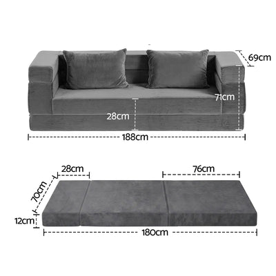 Artiss 3-in-1 Convertible Sofa Bed with Folding Mattress Velvet Foam Chair 300KG