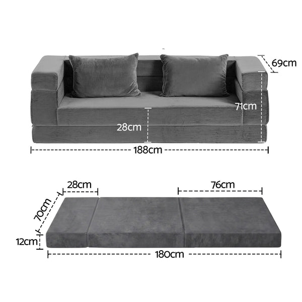Artiss 3-in-1 Convertible Sofa Bed with Folding Mattress Velvet Foam Chair 300KG Awezingly