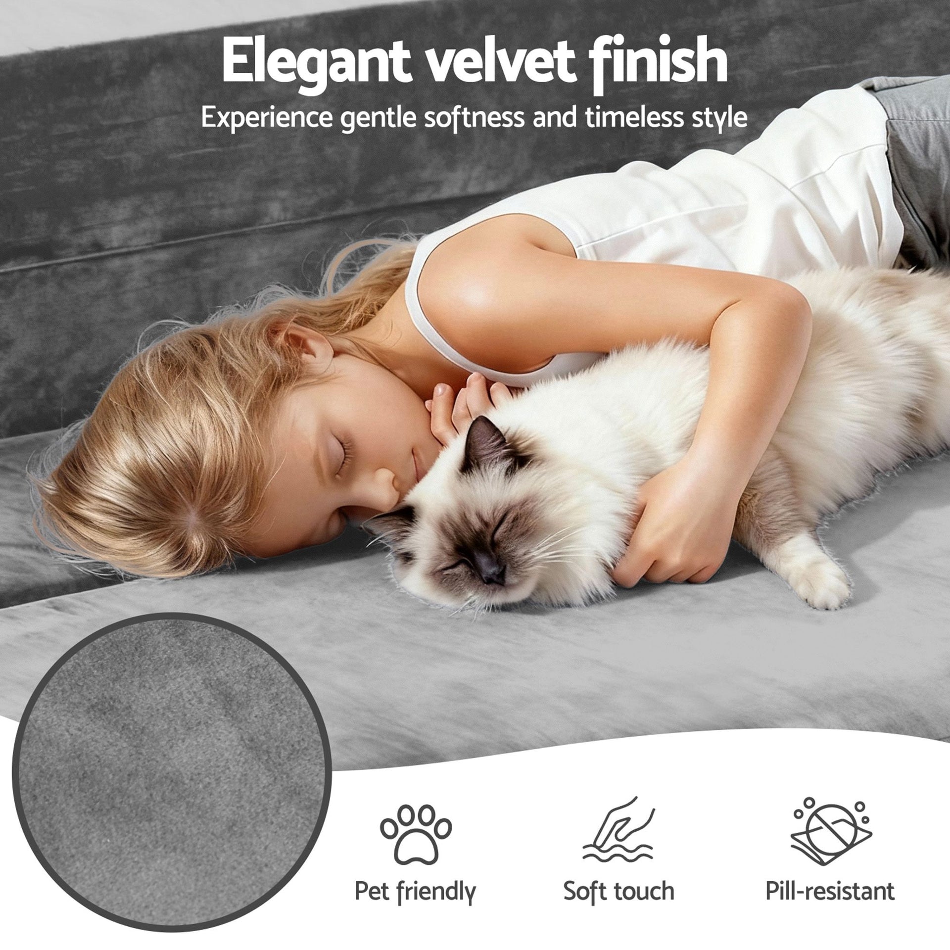Artiss 3-in-1 Convertible Sofa Bed with Folding Mattress Velvet Foam Chair 300KG Awezingly