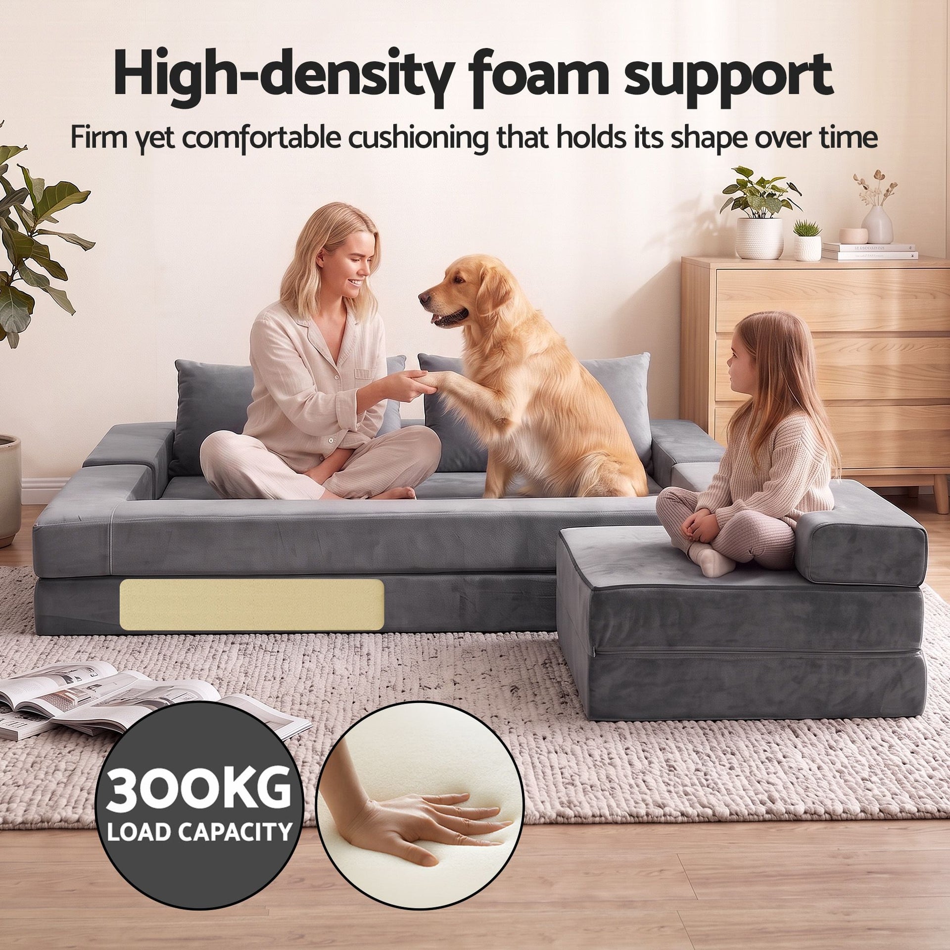 Artiss 3-in-1 Convertible Sofa Bed with Folding Mattress Velvet Foam Chair 300KG Awezingly