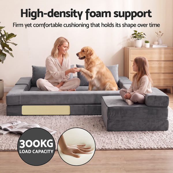 Artiss 3-in-1 Convertible Sofa Bed with Folding Mattress Velvet Foam Chair 300KG Awezingly