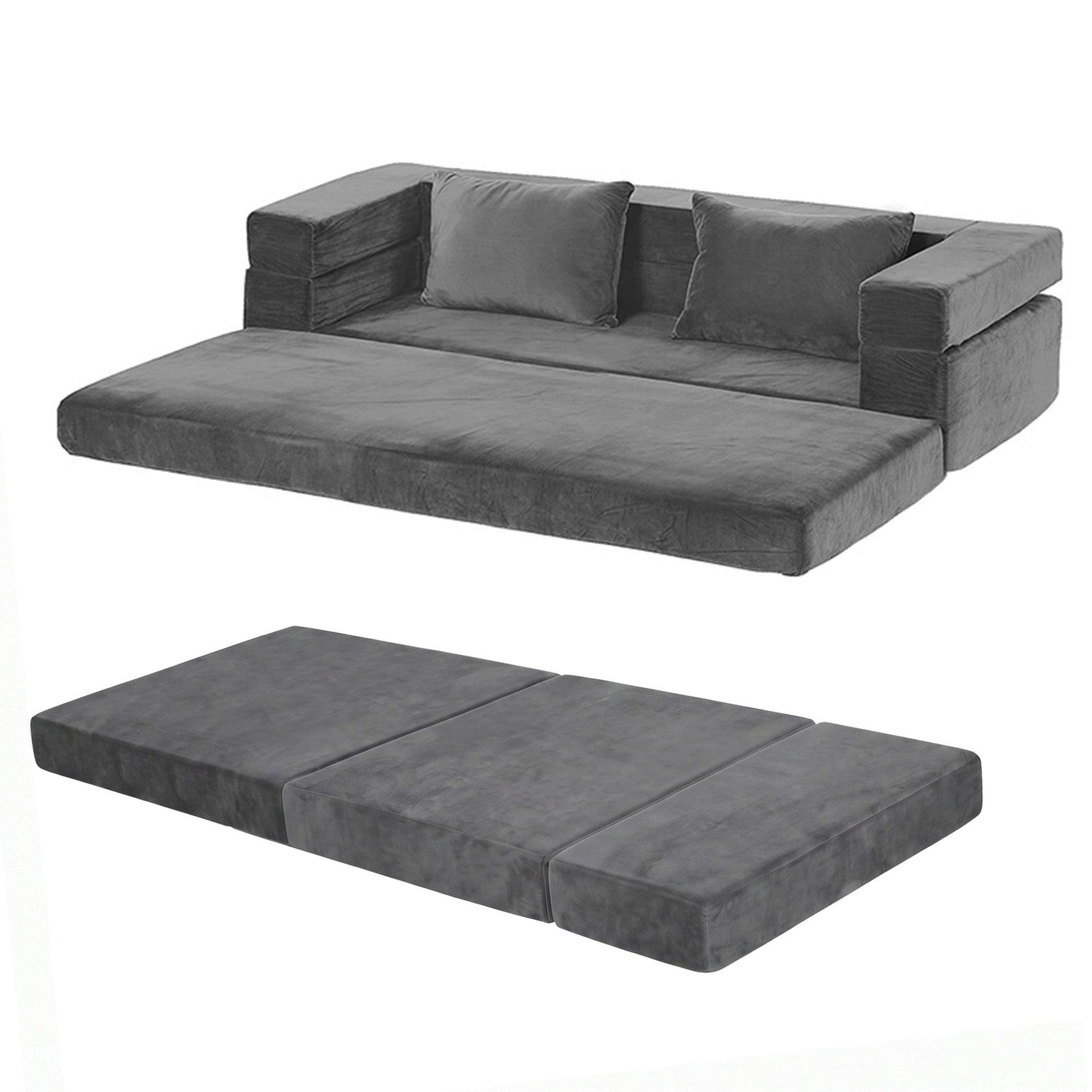 Artiss 3-in-1 Convertible Sofa Bed with Folding Mattress Velvet Foam Chair 300KG Awezingly