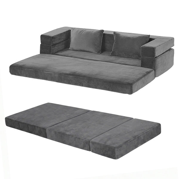 Artiss 3-in-1 Convertible Sofa Bed with Folding Mattress Velvet Foam Chair 300KG Awezingly