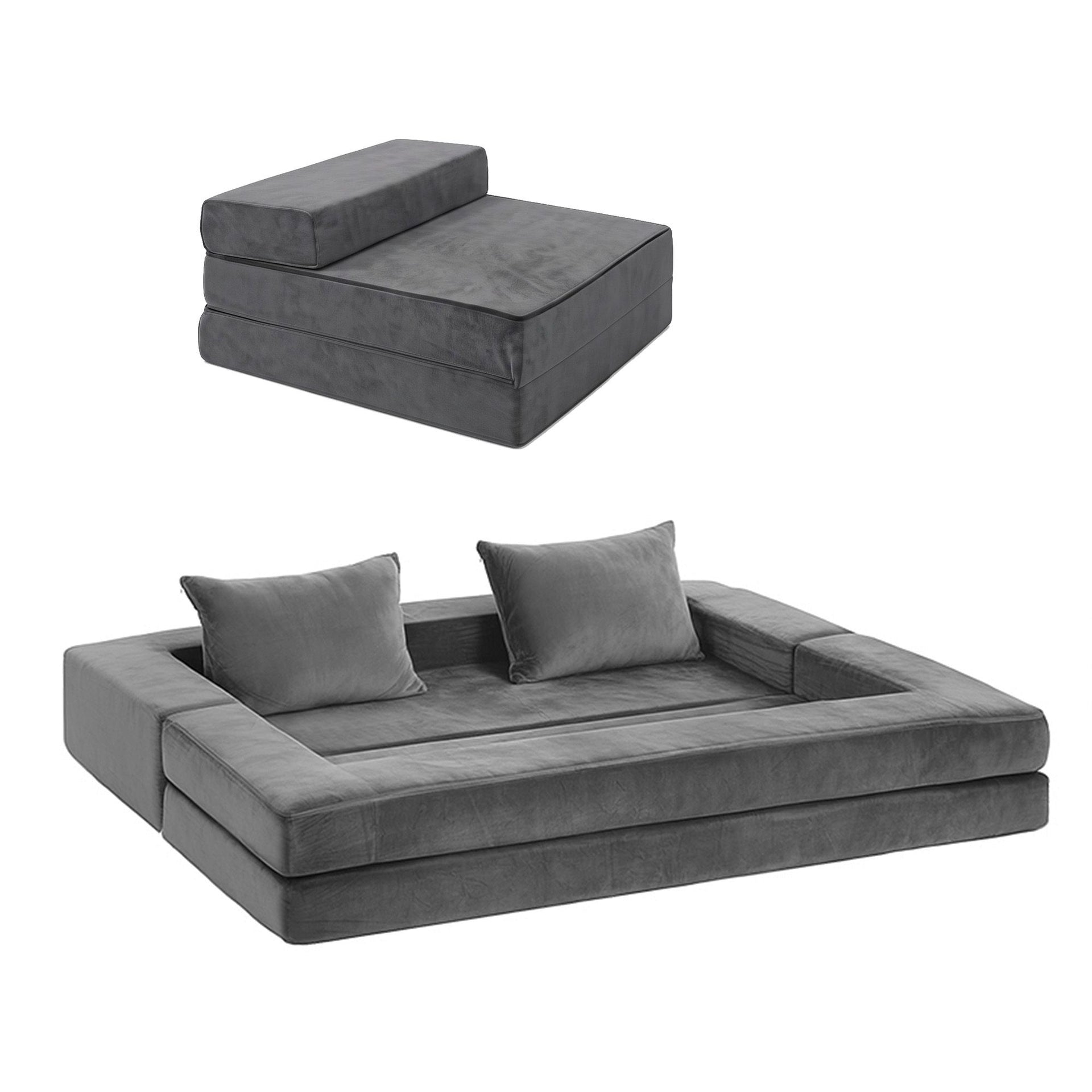 Artiss 3-in-1 Convertible Sofa Bed with Folding Mattress Velvet Foam Chair 300KG Awezingly