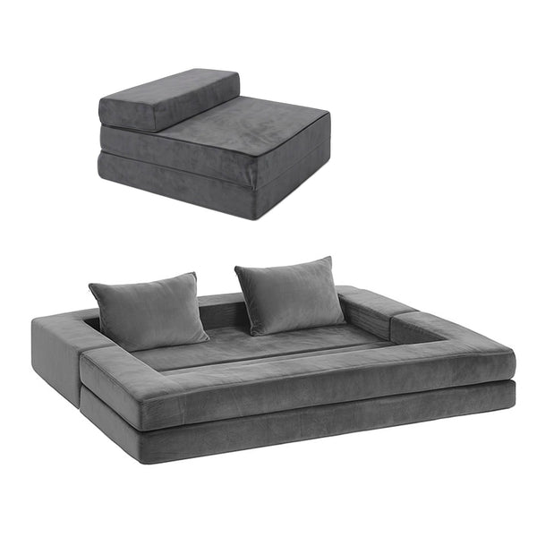 Artiss 3-in-1 Convertible Sofa Bed with Folding Mattress Velvet Foam Chair 300KG Awezingly
