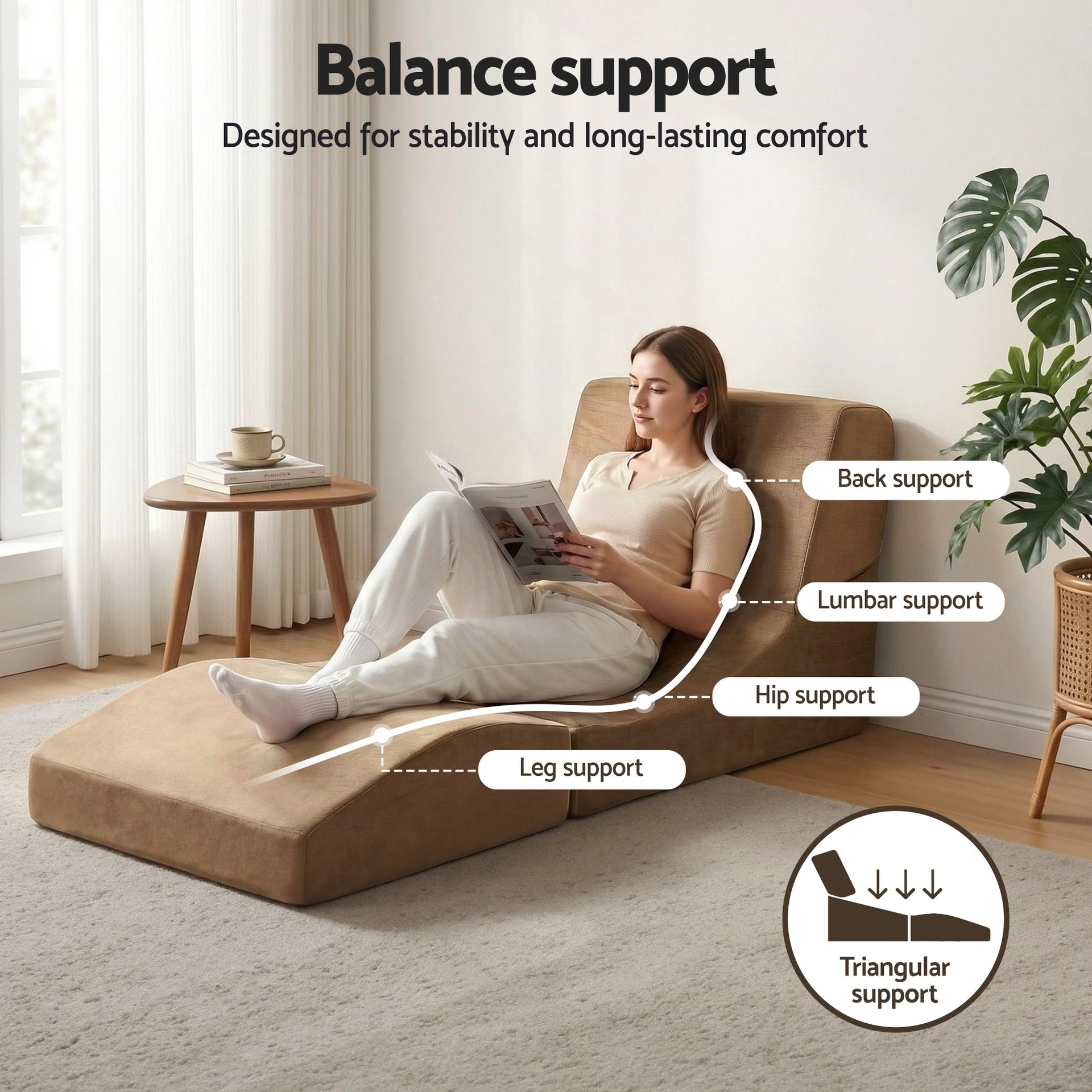 Artiss Folding Sofa Bed Convertible Armless Foam Floor Futon Lounger Couch Brown